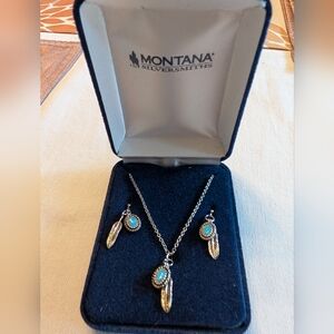 New In Box Montana Silversmiths Opal & Feather Necklace & Earrings Set